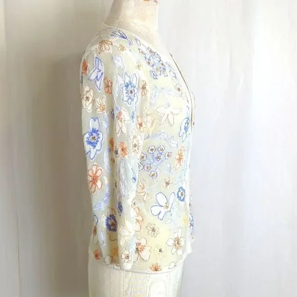 Sigrid Olsen Tan Cardigan Sweater with Metallic Accents Size Small - Picture 5 of 10